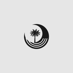 Elegant Palm Tree Silhouette with Circular Wave Design in Monochrome
