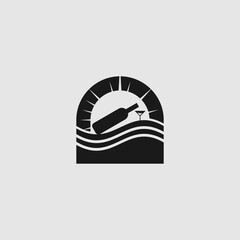 Stylized winery archway symbol with a bottle and wine glass illustration