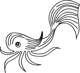 Fototapeta premium A stylized black and white of a cephalopod with eight tentacles.