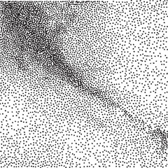 A dense network of interconnected black dots flows across a textured gray background.