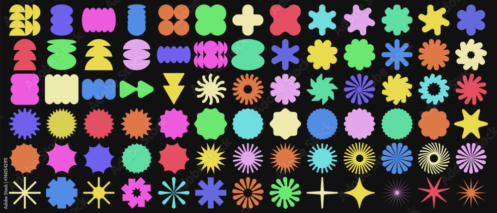 Poster set of cool abstract geometric shapes vector design. brutalist elements collection. comic stickers p