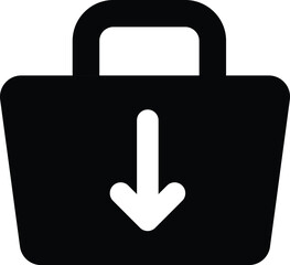 Obraz premium Black 2D vector icon of shopping basket used for e-commerce, online shopping, and retail-related UI or visuals.