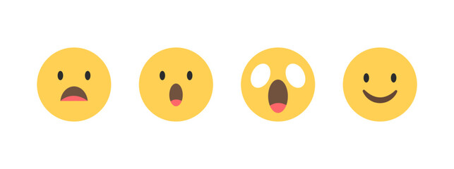 Surprised emoji icons set, Shocked face symbols, amazed expression signs, wow emoji pack, excited face icons, reaction emoji set, emotional faces, vector illustration.