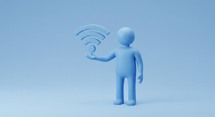 Fototapeta premium Holding Wireless Internet Connection Symbol in Light Blue