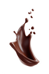 3d realistic illustration melted chocolate. Photo-realistic illustration  of chocolate pouring and dropping isolated one white backdrop