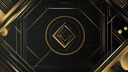 Geometric design with golden lines and shapes.