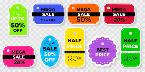 Sale Price Best Mega Super Discount New Offer Set Coupon Ticket Gifts Discount Color Red Black Gold White 50 20 30 % Percent Vector Element Template Coupon Tag Design Star