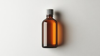 Amber glass bottle on white background; product packaging mockup