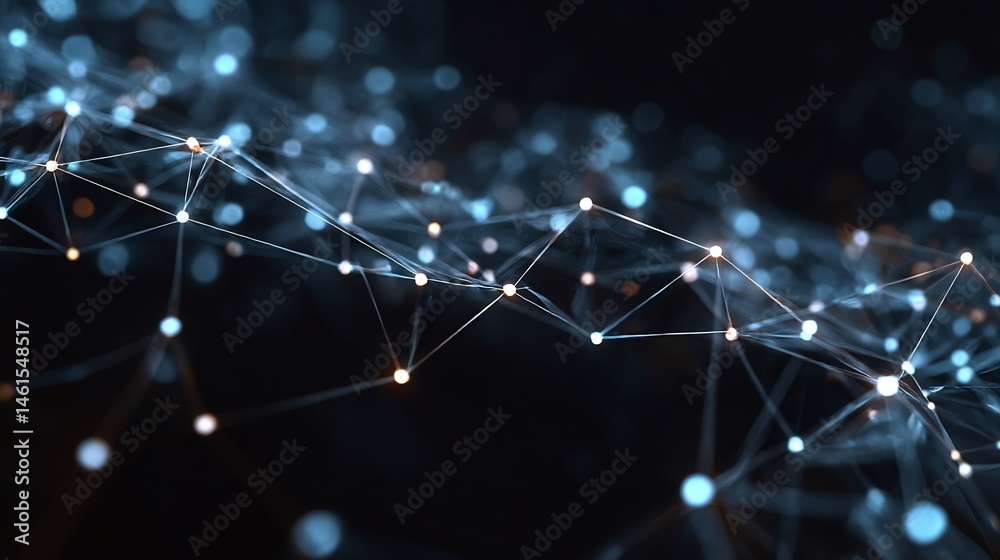 Poster complex network visualization with interconnected points and flowing data