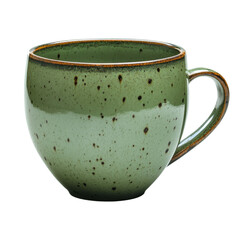 Elegant green mug displayed on table modern lifestyle setting. Isolated on transparent background, png.