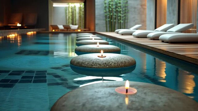 Tranquil spa pool with floating candles