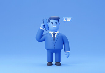Cartoon Business Character Talking on Smartphone with Message Bubble