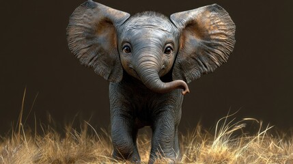Baby elephant, playful pose, savanna background, wildlife photography