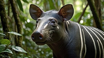 Fototapeta premium Close-up of a forest-dwelling mammal with distinctive markings.