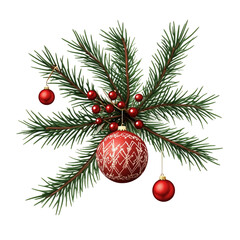  Christmas design element composition with fir tree branches and holiday ornament [Transparent Background PNG] 