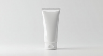 Blank white cosmetic tube product shot on a plain white background. Empty tube in a studio setting for product design or packaging mockup.