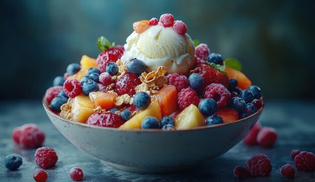 Fruit and Cereal Parfait with Ice Cream