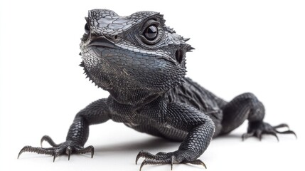 Obraz premium Black bearded dragon lizard closeup, white background