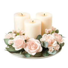 Elegant Candle Centerpiece with Delicate Blush Roses isolated [Transparent Background PNG]