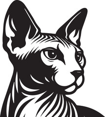 Sphynx Cat Vector Black and White Line Art Illustration