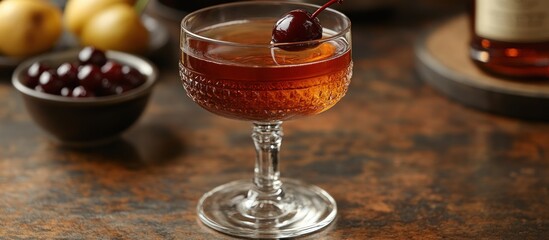 Manhattan Cocktail: A Classic Dark Brown Drink with Cherries