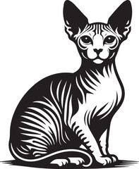 Sphynx Cat Vector Black and White Line Art Illustration