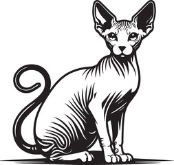 Sphynx Cat Vector Black and White Line Art Illustration