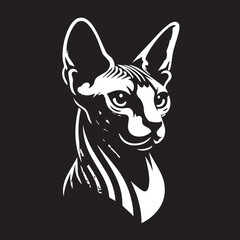 Sphynx Cat Vector Black and White Line Art Illustration
