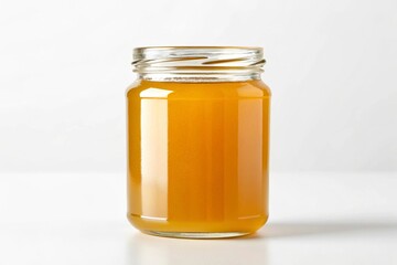 Honey in a glass jar on a white background close-up