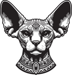 Sphynx Cat Vector Black and White Line Art Illustration © Sarmad
