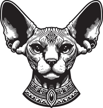 Sphynx Cat Vector Black and White Line Art Illustration