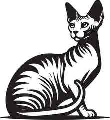 Sphynx Cat Vector Black and White Line Art Illustration