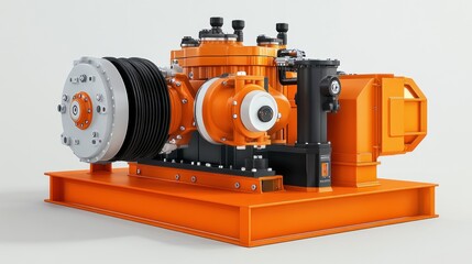 High-Performance Industrial Pump: A Detailed 3D Render of a Modern Orange and Black Industrial Pump