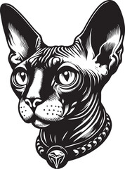 Sphynx Cat Vector Black and White Line Art Illustration