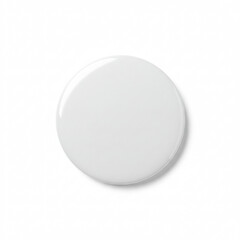 Blank white circle pin badge, isolated on white background. Blank circular promotional item, ready for design. Generic product for marketing/design purposes. studio shot.