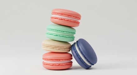 Fototapeta premium Colorful macarons stacked in a vertical arrangement.
