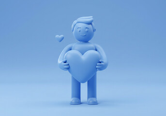 Fototapeta premium Holding Heart Shape Smiling Character with Heart on Light Blue Background