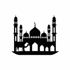 Mosque and Camels  silhouette vector illustration