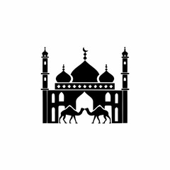 Mosque and Camels  silhouette vector illustration