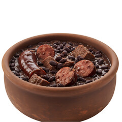Delicious Feijoada Recipe Brazilian Black Bean Stew with Sausage and Pork isolated on Transparent Background