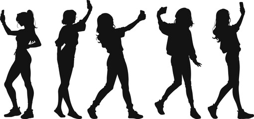Silhouette of a woman taking a selfie with her smartphone, capturing modern digital culture and self-expression.