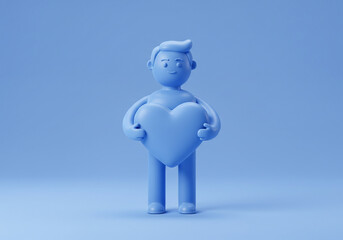 Fototapeta premium Figure Holding Heart Shape on Blue Background