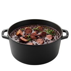 Feijoada Recipe Brazilian Black Bean Stew with Sausage isolated on Transparent Background