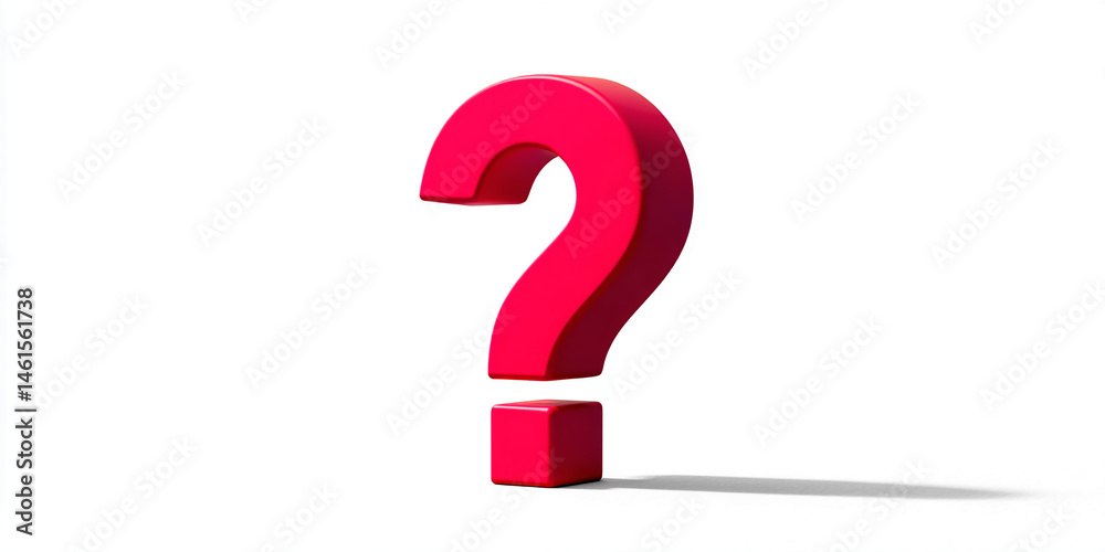 Aufkleber red question mark symbol, 3d render, isolated on white background, signifying inquiry, uncertainty, 