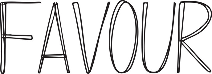 Bold handwritten word 'FAVOUR' is displayed in a simple black outline on a white background.
