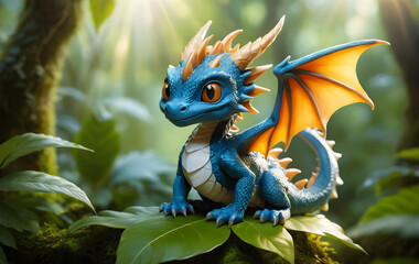 Naklejka premium a cute baby Dragon with expressive Eyes 