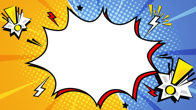 Vibrant comic book style background with a large, blank speech bubble, perfect for adding text or graphics.