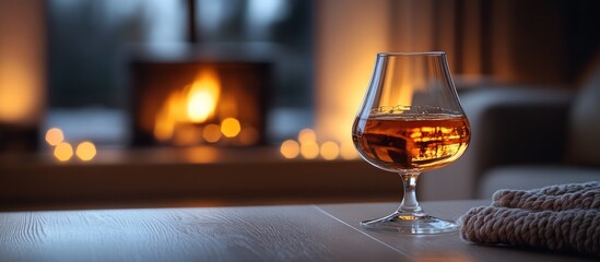 Cozy Evening by the Fireplace: A Glass of Warm Whiskey