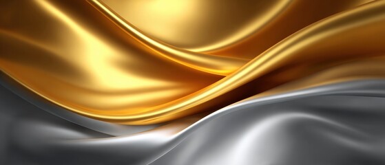 Shimmering waves of gold and silver fabric create an elegant and luxurious abstract background.