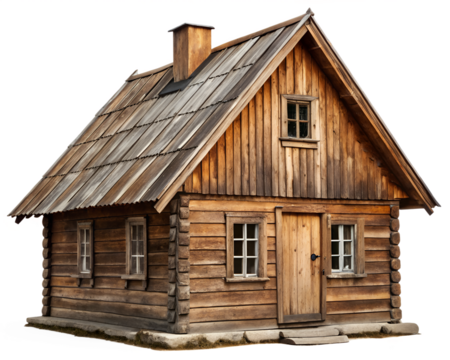 old wooden house isolated on white background. PNG Transparent.
